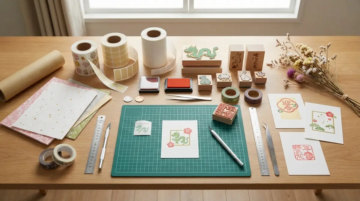 年賀状シール作りに必要な道具と材料